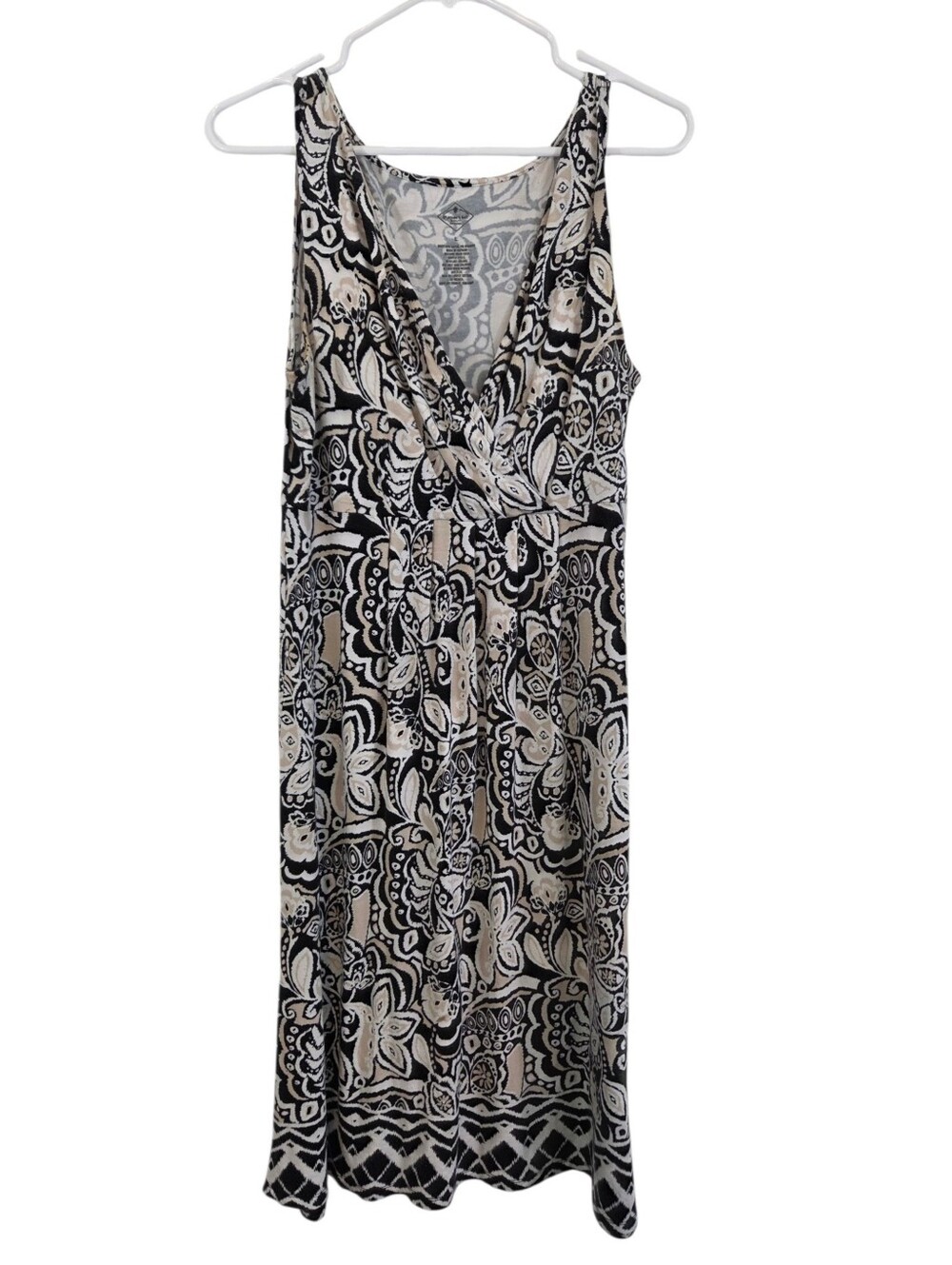 St. John's Bay Boho Mandala V-Neck Sleeveless Stretch Midi Dress Sz L Pre-Owned